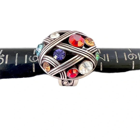 BRIGHTON GRATEFUL HEART SIZE 8 SILVER WITH DELIGHTFUL GEMS - Picture 2 of 5